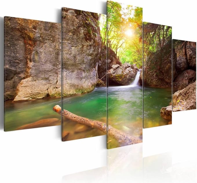 Schilderij - Bergmeer III, Groen/Bruin, 5luik , premium print op canvas