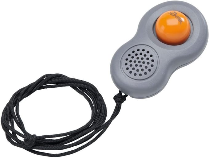 Hondentrainer Clicker - Gedragstrainer - Positieve Training - Met Lus en Band - Compact Formaat - Grijs Oranje