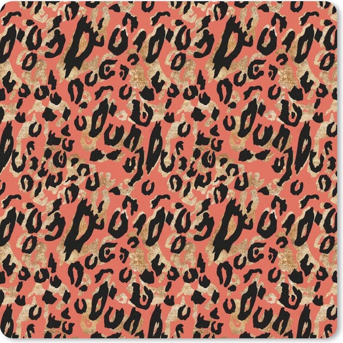 Muismat 20x20 cm - Mousepad Roze - Panterprint - Goud - Luxe - Muismatten