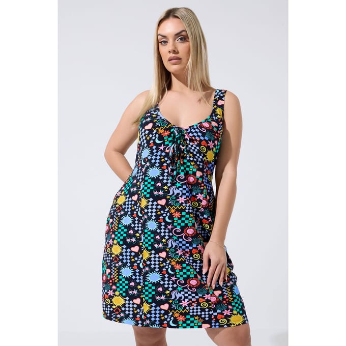 Limited Collection Zwarte Minijurk Met Gemixte Print Size 46