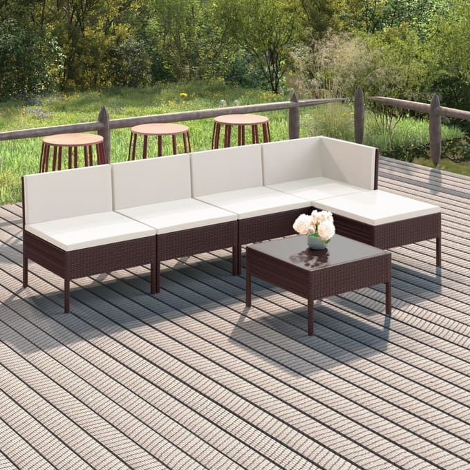 vidaXL - 6-delige - Loungeset - met - kussens - poly - rattan - bruin