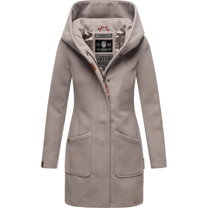 Marikoo dames wintermantel met capuchon en getailleerd model