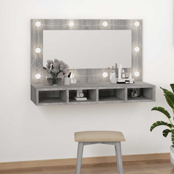 vidaXL - Spiegelkast - met - LED-verlichting - 90x31,5x62 - cm - grijs - sonoma