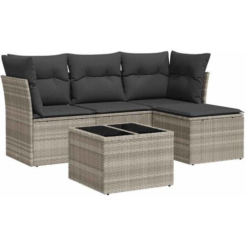 vidaXL - 5-delige - Loungeset - met - kussens - poly - rattan - lichtgrijs