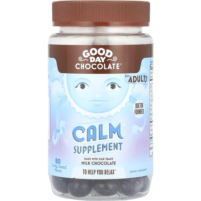 Good Day Chocolate, Complément alimentaire apaisant, Adulte, Chocolat au lait, Enrobage de bonbons, 80 unités