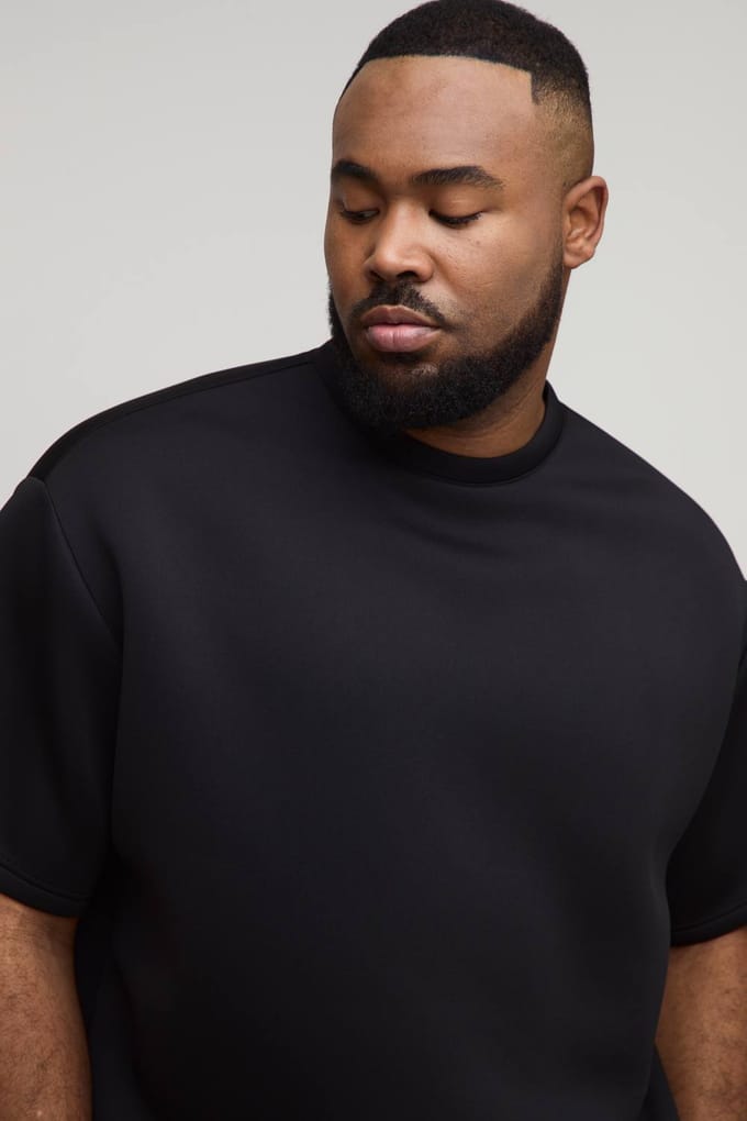 Plus Oversized Boxy Bonded Scuba T-Shirt & Relaxed Short Set | Black | Size 3XL