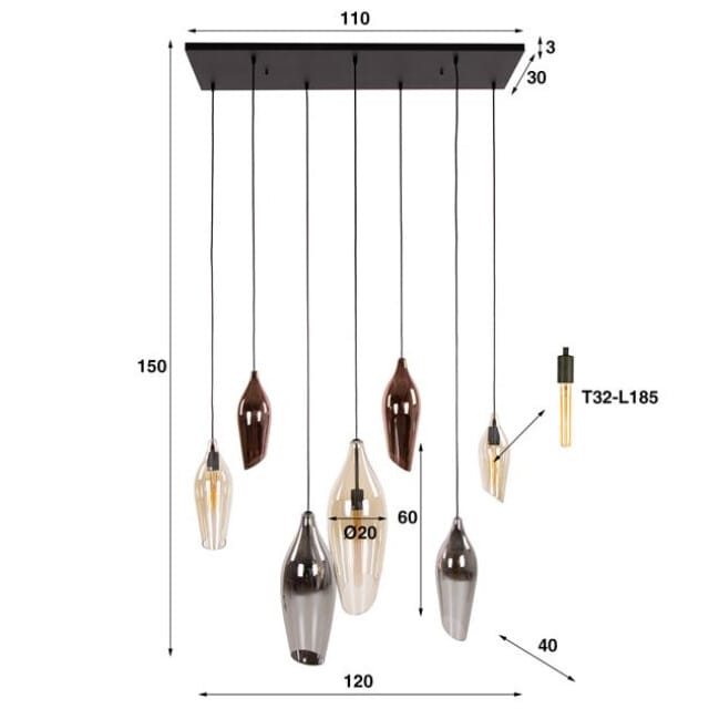 Hoyz hanglamp 4+3 cocoon mix glass -