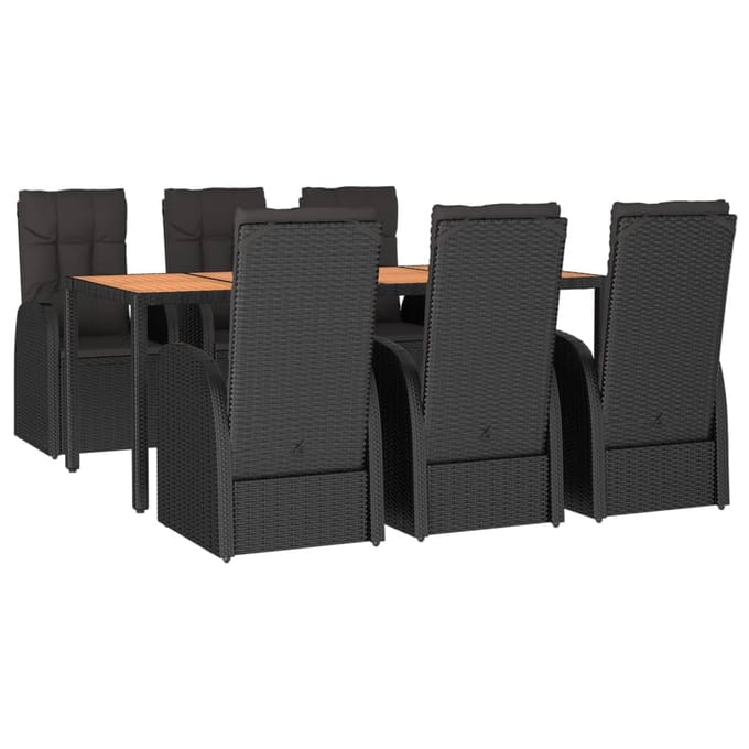 vidaXL - 7-delige - Tuinset - met - kussens - poly - rattan - zwart