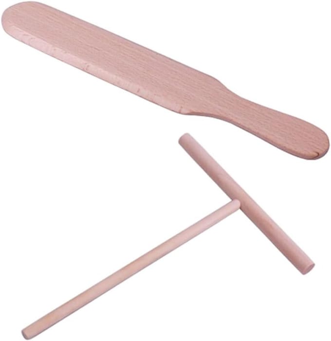 Pannenkoekengereedschap Set - Deegschraper Spatel - Perfect Bakken - Duurzaam Hout - 24.5 cm - Khaki