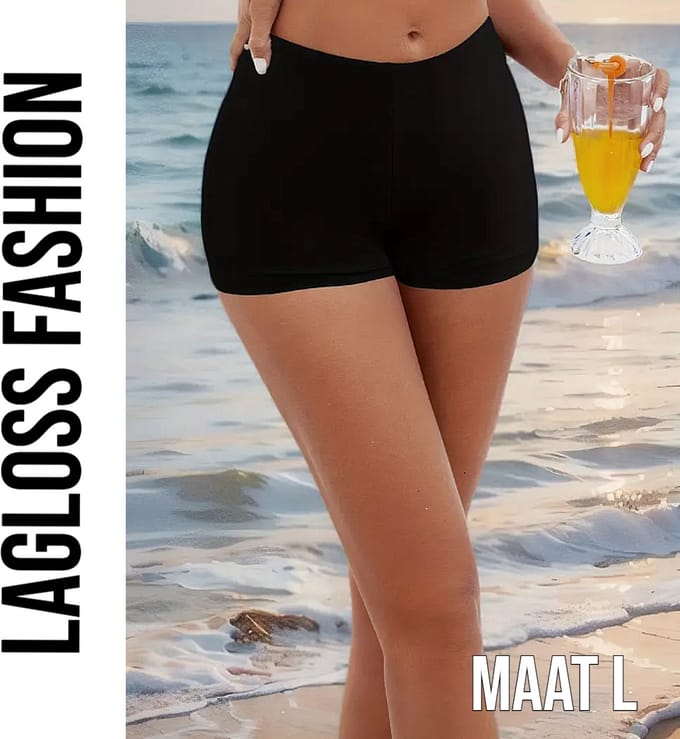 LaGloss® Afslankende Dames Zwembroek Zwart – Hoog Taille Badmode Short – Maat L