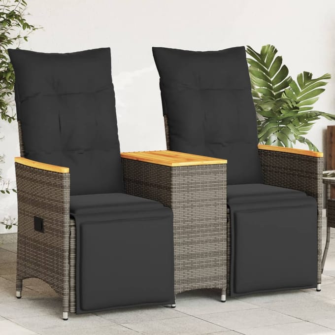 vidaXL - Tuinbank - 2-zits - verstelbaar - met - tafel - poly - rattan - grijs