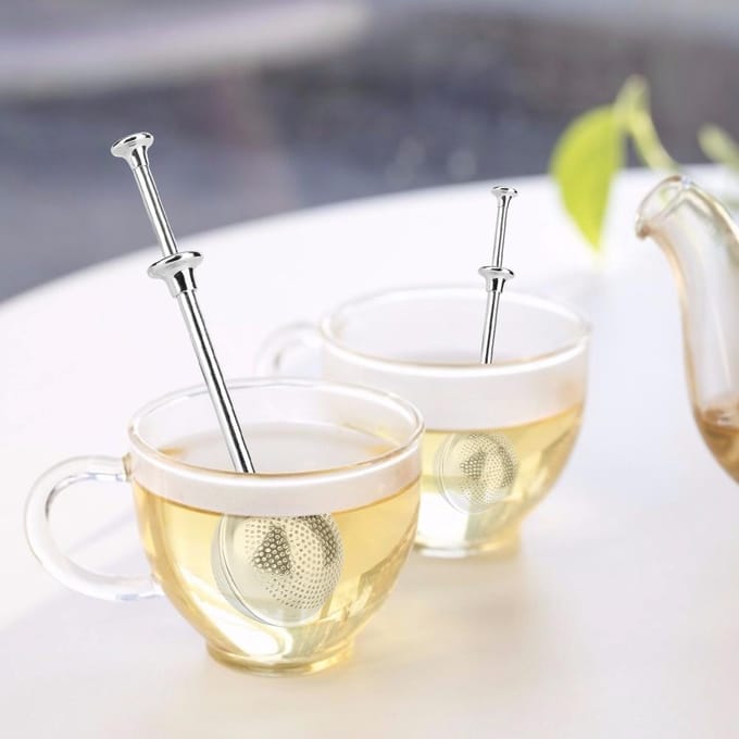 Rond Vorm Roestvrij Staal Intrekbare Thee Ei Infuser Filter Zeef Thee Accessoires white