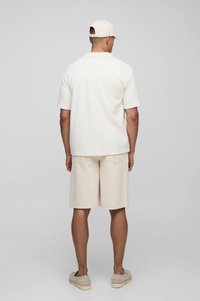 Oversized Revere Towelling Shirt | Ecru | Size Medium