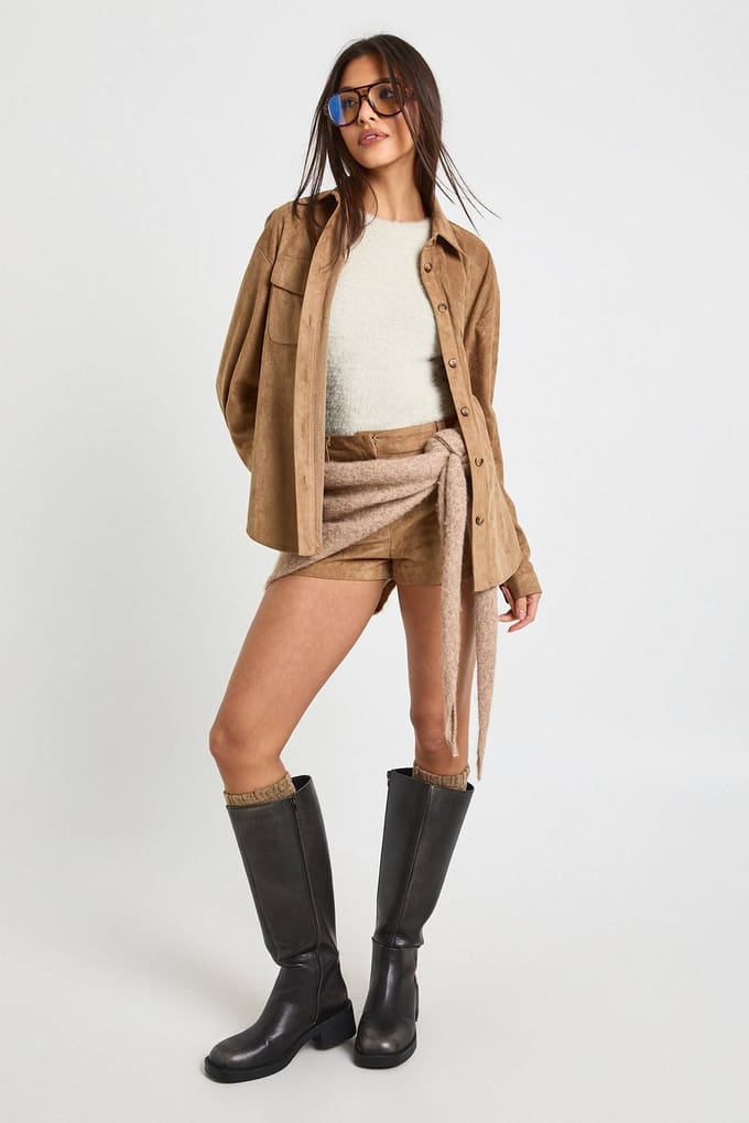 boohoo Dames Nepsuede Oversized Shirt | Mokka | Maat: 36