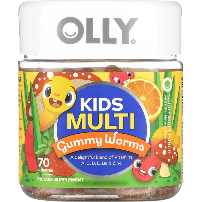 OLLY, multi pour enfants, ver gélifié, punch aux fruits acides, 70 gommes