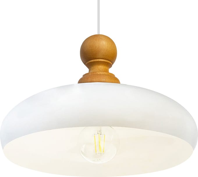 Bamyum Hanglamp Androa Plafondlamp Ø40 cm Wit Lamp 1-Lichts Houten Plafondlamp