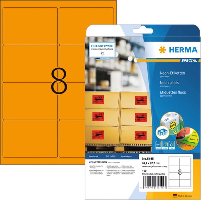Etiket herma 5145 99.1 x 67.7 mm a4 lc 160 st fl or