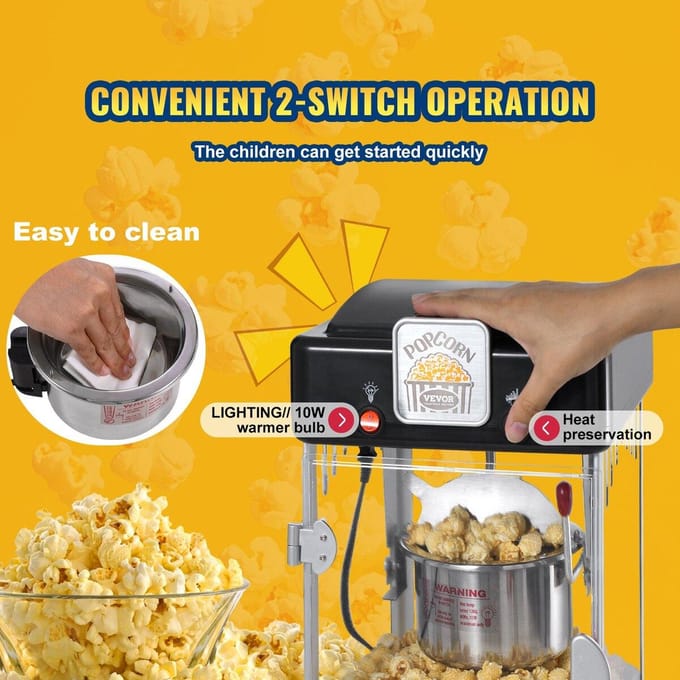 Machine à Popcorn Poppeur Popcorn Maker de Table 300W 2.5 Oz Noir