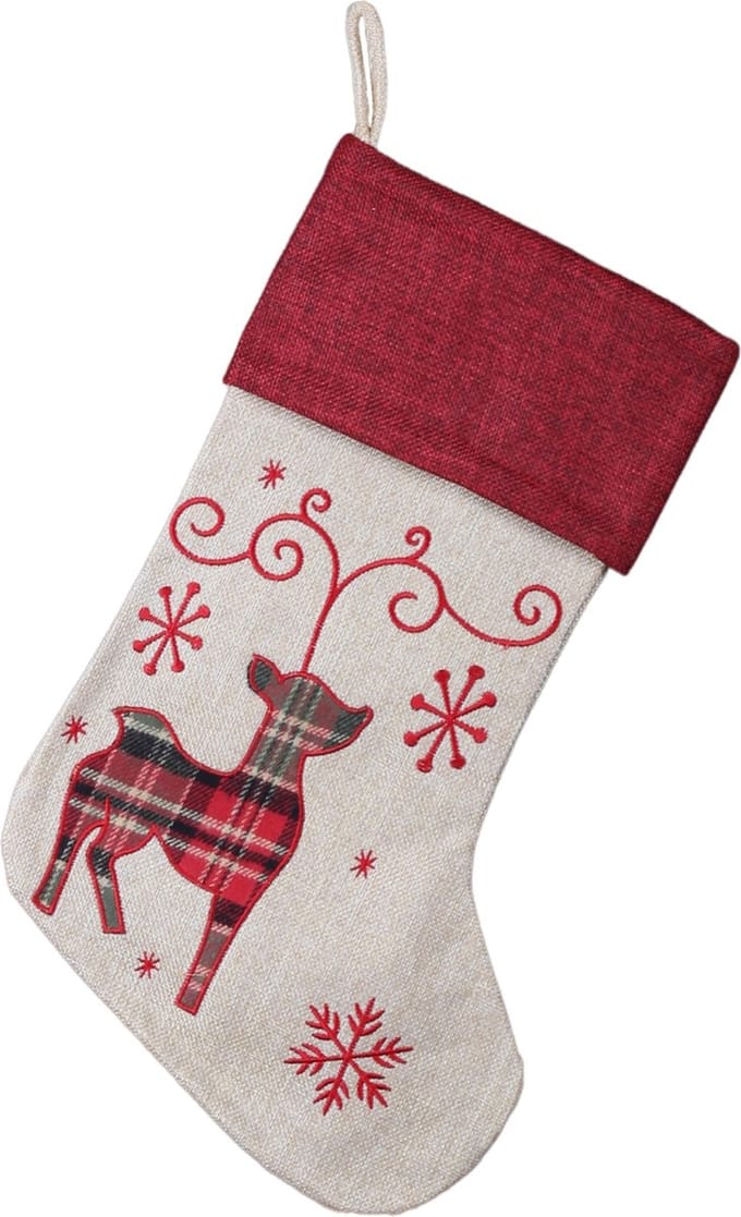 Beige decoratieve kerstsok, rendier 45cm