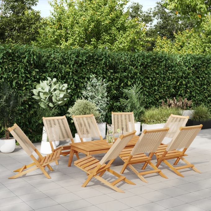 vidaXL - Opklapbare - stoelen, - 8 - stuks, - beige, - massief - acaciahout
