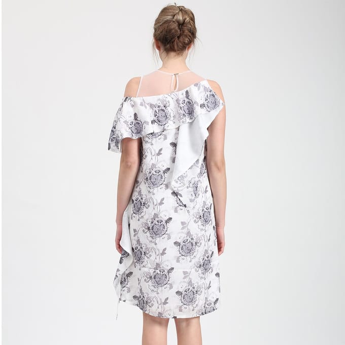 Asymmetrische bloemenprintjurk