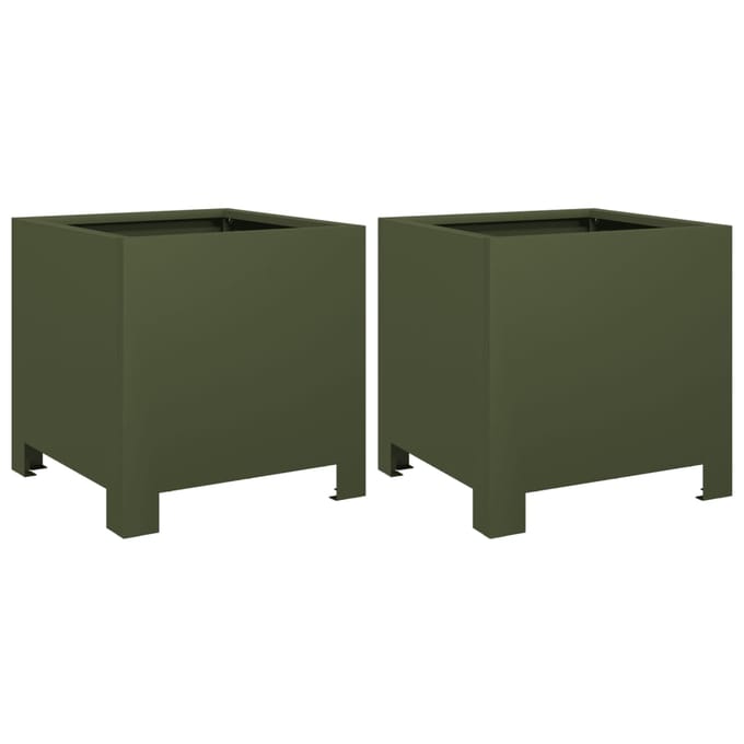 vidaXL - Plantenbakken - 2 - st - 30x30x30 - cm - staal - olijfgroen
