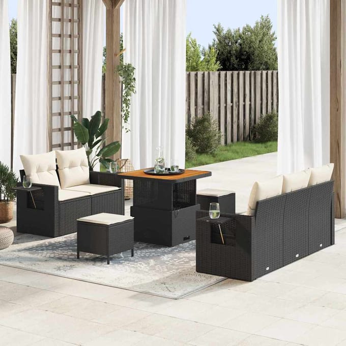 vidaXL - Tuinbank - Set - 10 - st - Zwart - en - Crème - poly - rattan