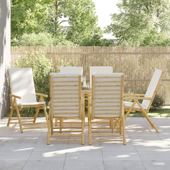 vidaXL - Tuinstoelen - 6 - st - inklapbaar - met - kussens - bamboe - crèmewit