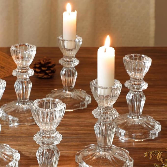 Heldere Glazen Kandelaarhouder - 4 Stuks voor Bruiloft, Kerstmis en Verjaardagsfeest