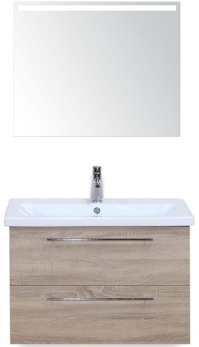 Como Badmeubelset 80 cm - Grijs Eiken - Keramische Wastafel Wit met Sence Spiegel