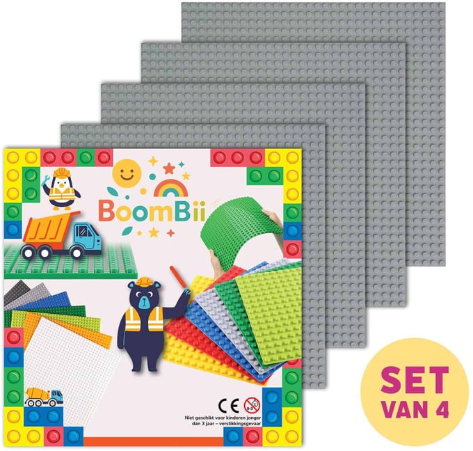 Bouwplaat lichtgrijs - geschikt voor LEGO - set van 4 bouwplaten