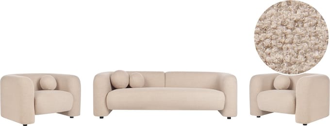 LEIREN - Woonkamerset 5-zits - Beige - Bouclé