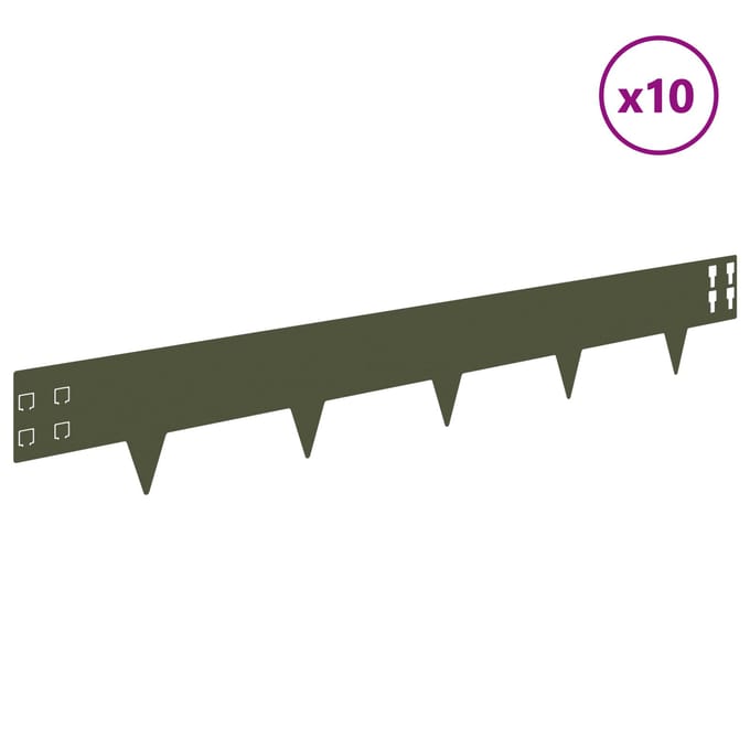 vidaXL - Gazonrand - 10 - st - 100 - x - 15 - cm - Staal - Olijfgroen