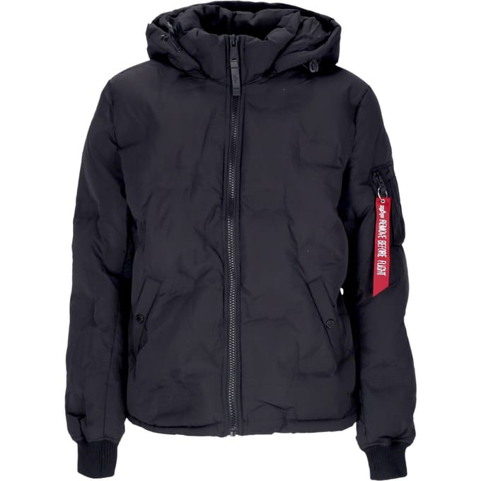 Zwart donsjack met capuchon en logo voor heren