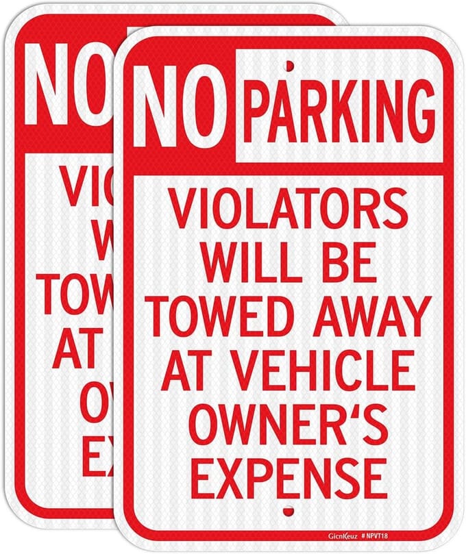 Groot Parkeerverbod Bord: Overtreders Worden Gesleept - Reflecterend Aluminium 45x30 cm
