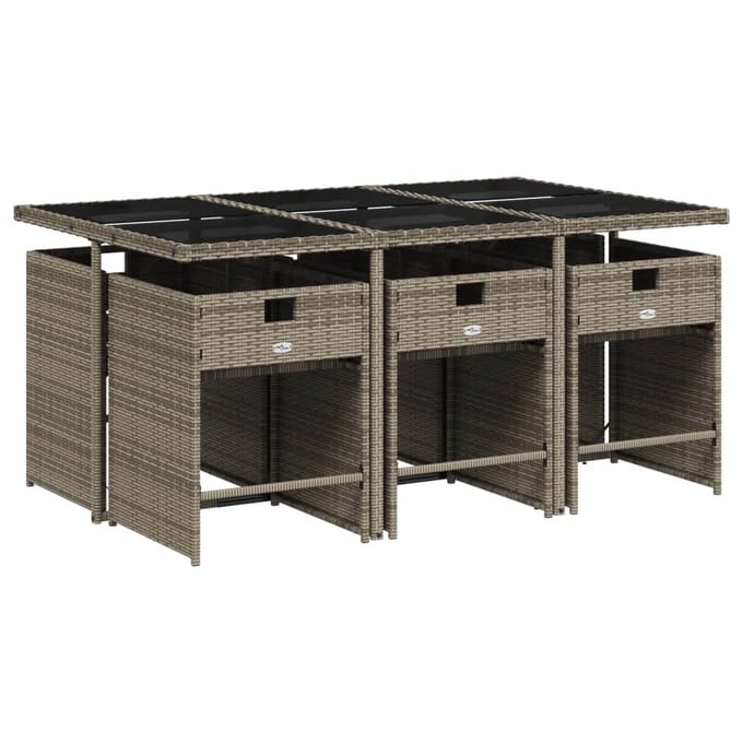 vidaXL - 7-delige - Tuinset - met - kussens - poly - rattan - grijs
