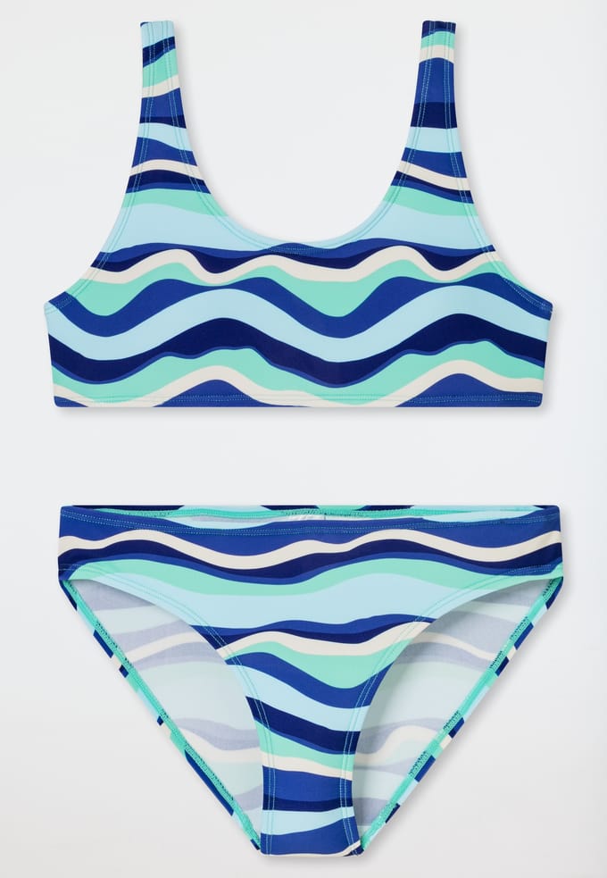 Bustier-bikini-set met golven, UV-bescherming 40+, blauwgroen - aquablauw 152