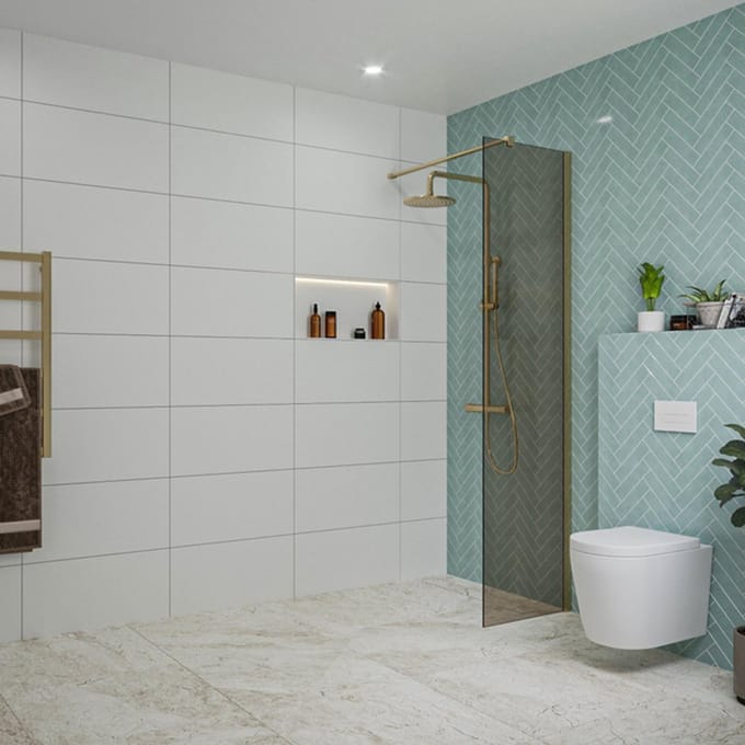 FugaFlow Eccelente Vetro inloopdouche badkamer - 50x200cm - rookglas - wandarm - geborsteld messing