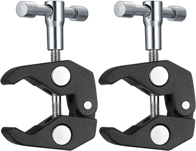 Set van 2 Super Clamps met Magic Arm, 1/4 en 3/8 Draadclips voor Flitslicht, Statief en Monitoren