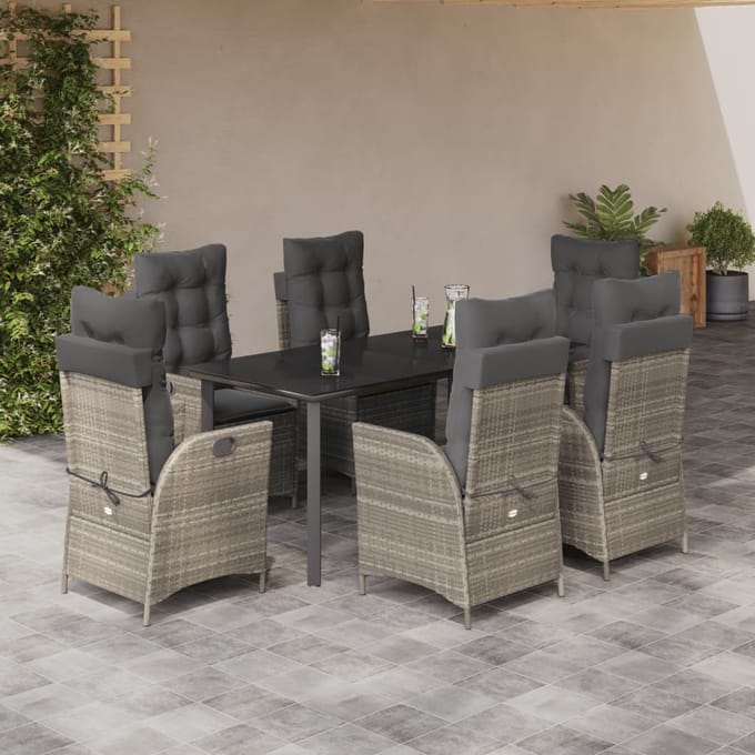 vidaXL - 7-delige - Tuinset - met - kussens - poly - rattan - grijs