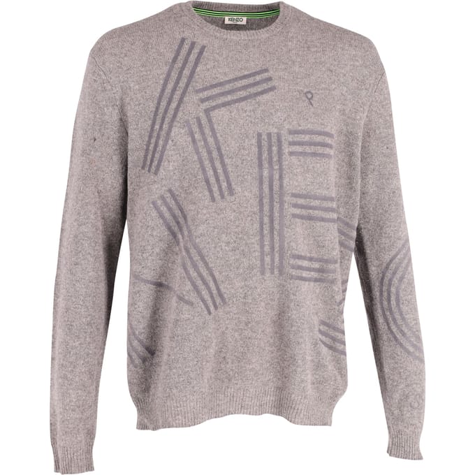 Kenzo grijze trui met flockprint van grijze wol.