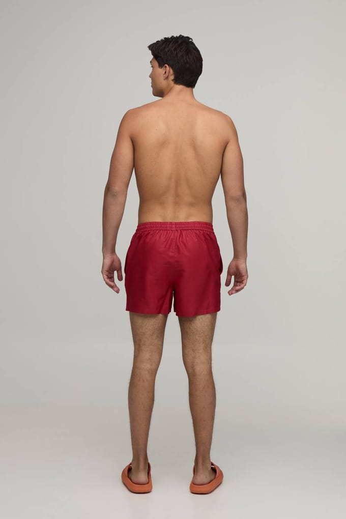 Side Stripe Panelled Applique Short Length Swim Short | Red | Size Medium