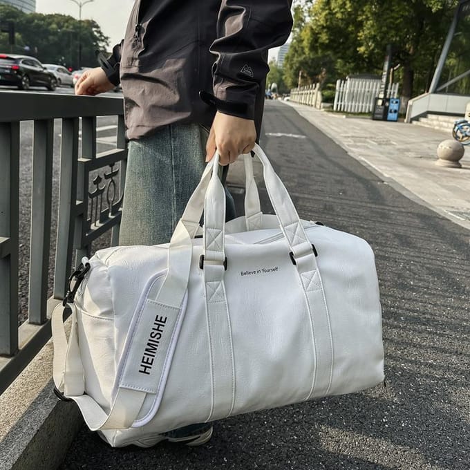 Tendance Mode Sac de Voyage Simple à Main avec Compartiment à Chaussures et Sac de Fitness Style Silo blanc