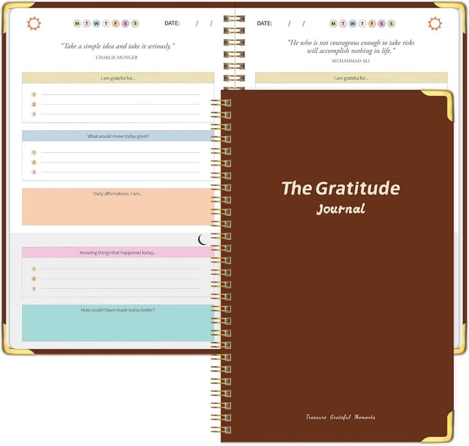 Dankbaarheidsdagboek Planner - Persoonlijke Journal - Dagelijkse Reflectie - Gekartonneerde Kaft - 219 x 149 cm - Bruin
