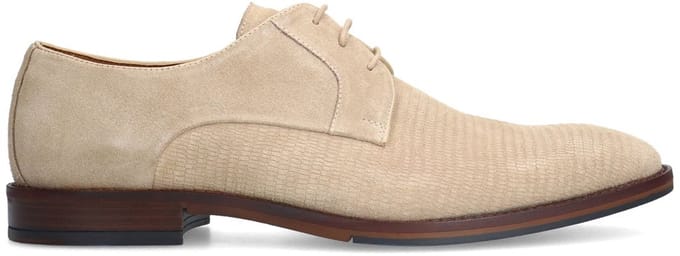 Manfield - Heren - Beige suède veterschoenen - Maat 44