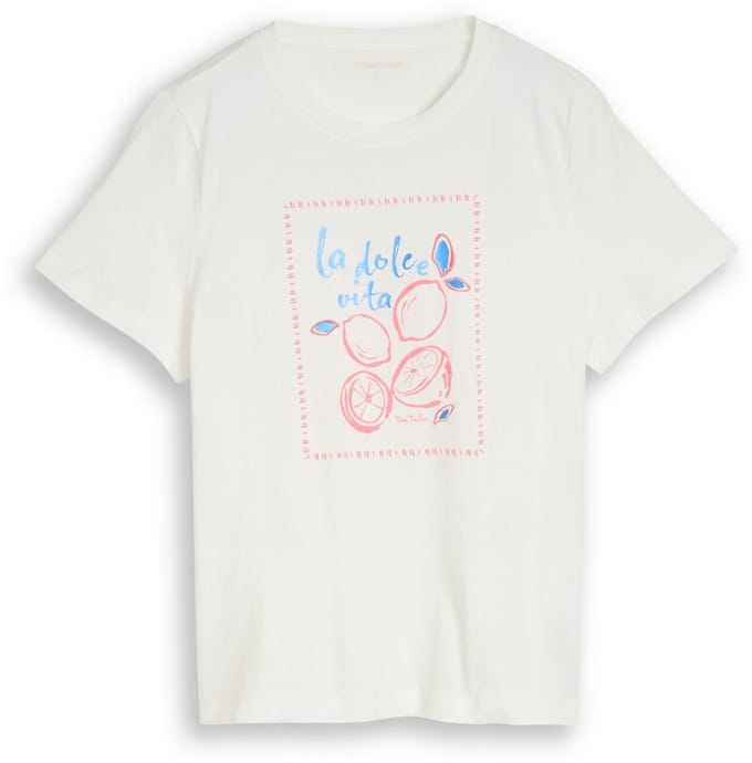 Tom Tailor - T-shirt met print - Maat XL - Whisper White