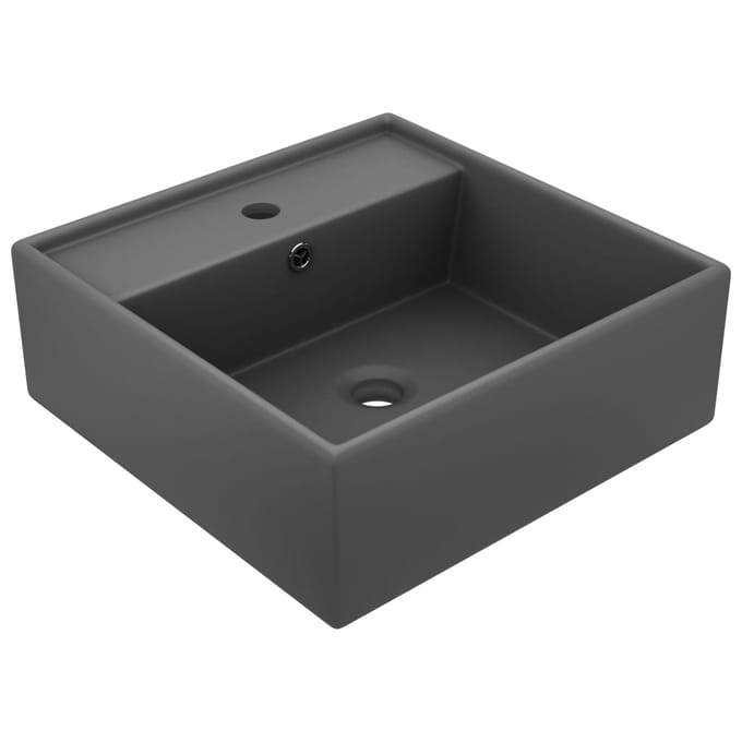 vidaXL - Wastafel - met - overloop - vierkant - 41x41cm - keramiek - mat - donkergrijs