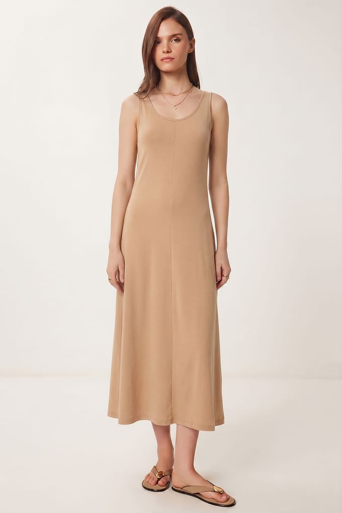 U Kraag Midi Jurk