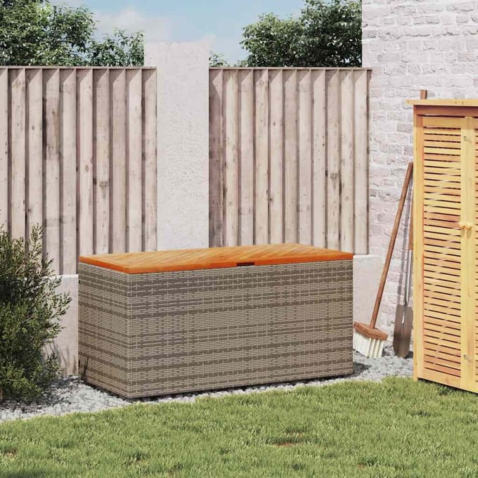 vidaXL - Tuinbox - 110x50x54 - cm - poly - rattan - en - acaciahout - grijs