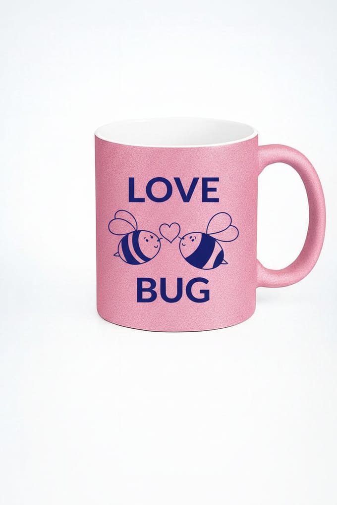 Roze Glitter Mok 'Love Bug' met Schattige Bijen - Liefdevol Cadeau